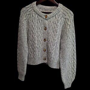 Faherty Heritage Baby Alpaca Cable Knit Cardigan Gray Made in Peru Women's Small